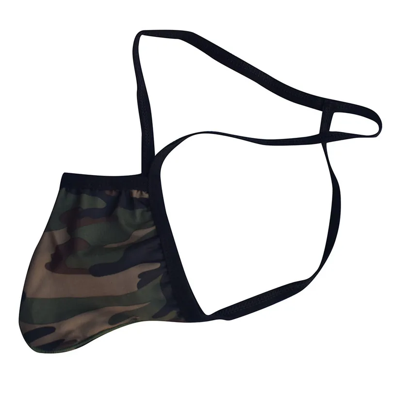 Men's breathable Sexy Underwear Transparent See camouflage thong panties Through Shorts Hot Lip Print Underpants  #3S24 (6)