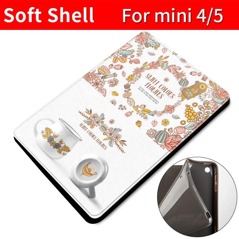 mini45-printing Защитный чехол для ipad mini 1/2/3/4/5 из ТПУ кожи с модным принтом, мягкий чехол на заднюю панель 7,9 дюйма, чехол с цветочным рисунком для девочек - Цвет: mini45-printing