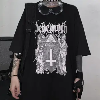 

Summer Couples T-shirts Man Women TikTok Dark Gothic Cross Printed Street Hip-hop Loose Short-sleeved T-shirts