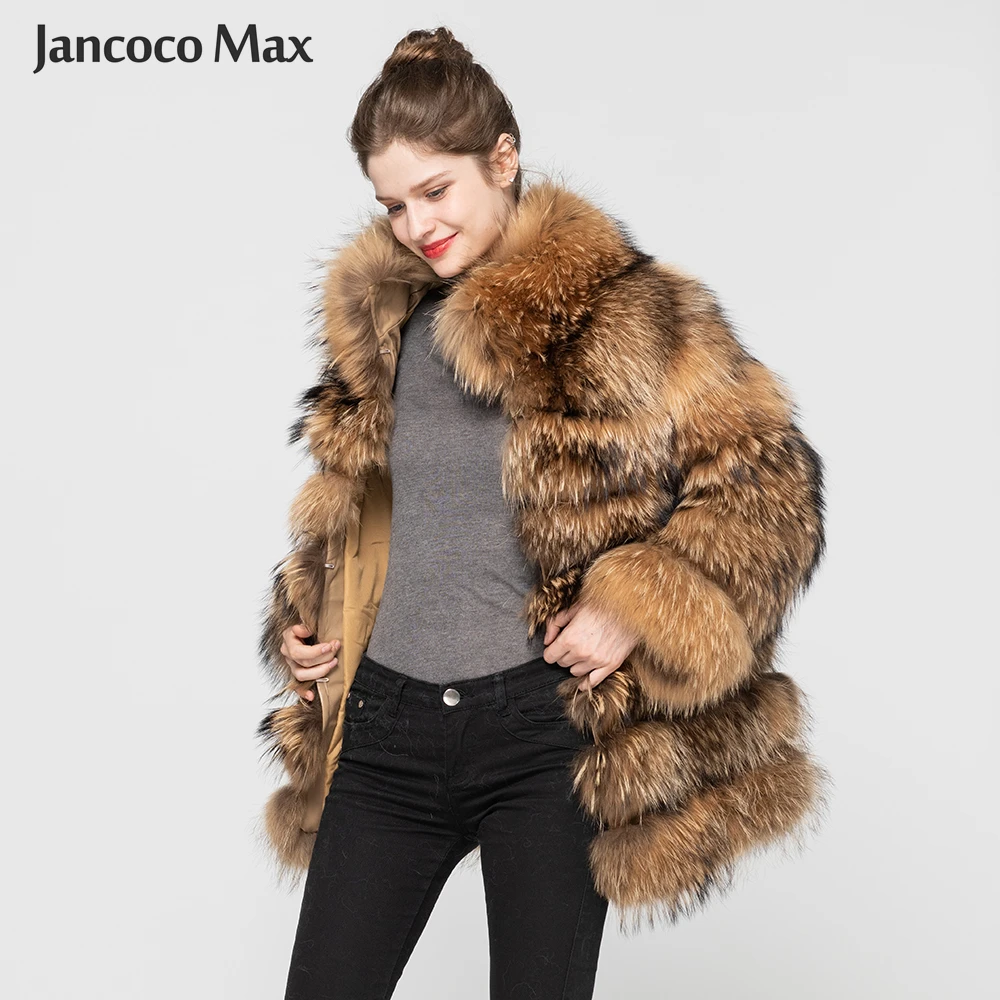 Women's Genuine Raccoon Fur Long Coats Female Luxury Natural Fur Outerwear Winter Overcoat Thick Warm S7610