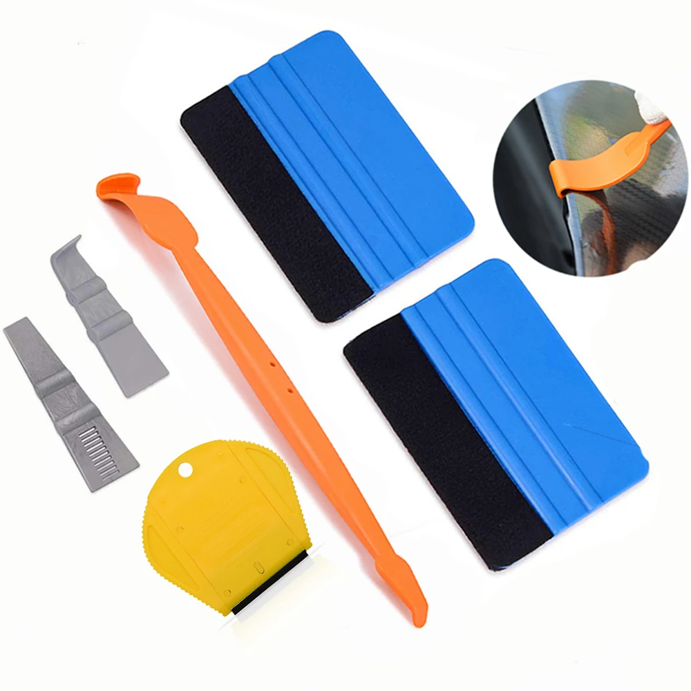 Car Vinyl Wrap Tool 5 Felt Edge Squeegee Carbon Fiber 10 Blades Window Tint Kit