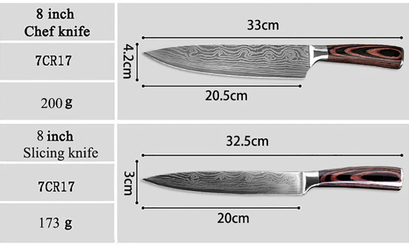 Кухонный нож xyj набор 7 шт. набор кухонных ножей острый нож для нарезки лазером Дамасская сталь Santoku кухонные ножи поварской набор ножей