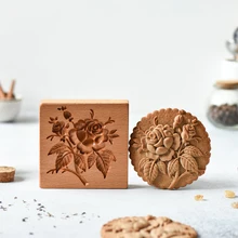 Antique Embossed Wooden Rose Biscuit Mould Chinese Baking Fondue Embossing Cutting Tool Cookie Cutter Baking Tools for Cakes