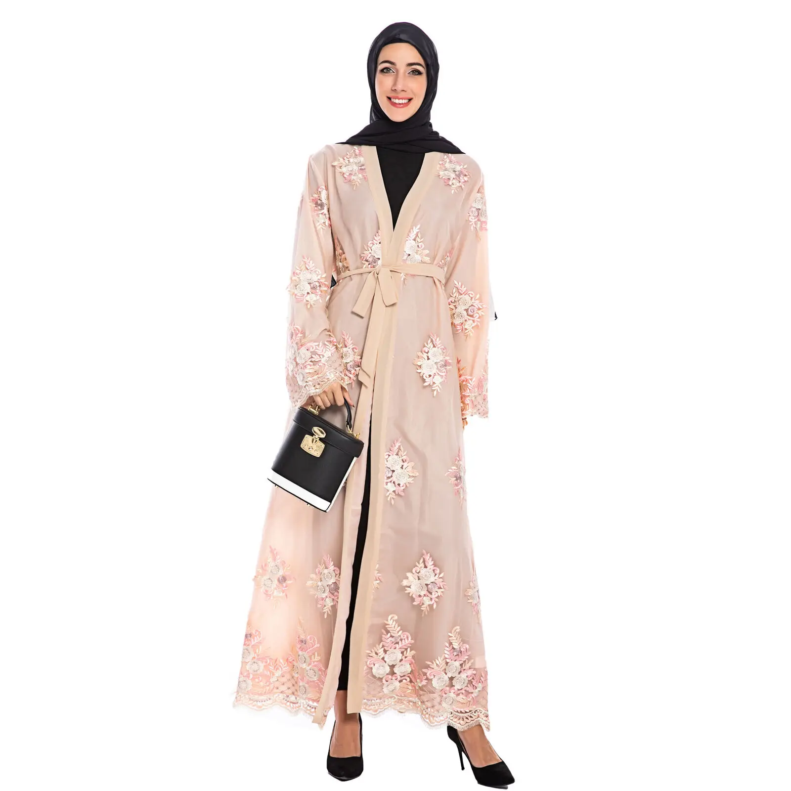Дубай abaya Макси платье кимоно открытый кардиган исламский джильбаб кафтан вышивка элегантное осеннее платье Ближний Восток Мода