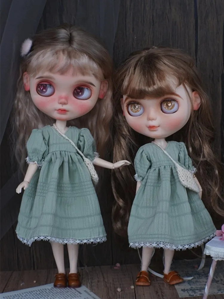Blyth Green Puff Sleeve Dress BJD Outfit Doll Accessory (Fit Holala OB24 Pullip ICY JerryB Lati 1/6Doll) | Игрушки и хобби