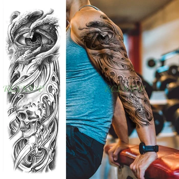 

Waterproof Temporary Tattoo Sticker skull bone big eye claw knife black full arm fake tatto flash sleeve tatoo for men women