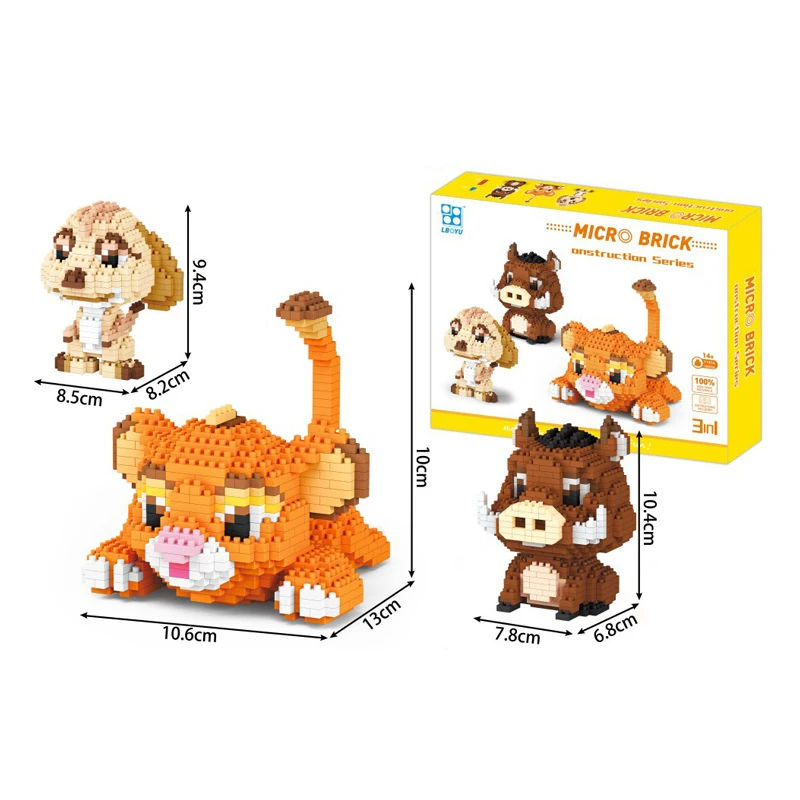 

1856pcs+ Disney Series Mirco Building Blocks The Lion King Simba Timon Pumbaa Figures Diamond 3D Model Mini Brick Toy For Kids