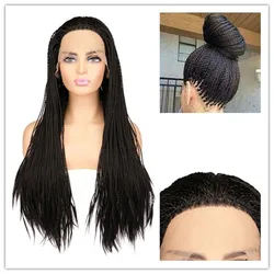SuQ 26 inch Braided Lace Front Wig Hair L Part Glueless Natural Black Braids Wigs for Women High Temperature Synthetic