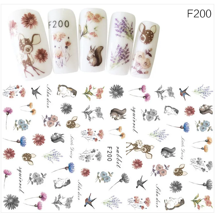 Kalvaro Мода девушка цветок 3D дизайн ногтей водная наклейка слайдер наклейки для ногтей красный лист Декоративные наклейки для маникюра советы - Цвет: F200 no packaging