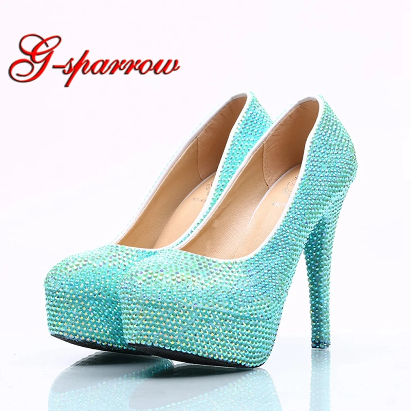 Zapatos de de Color azul cielo para mujer, calzado de tacón alto plataforma y diamantes de imitación, Primavera, fiesta, Zapatos de tacón de mujer| - AliExpress