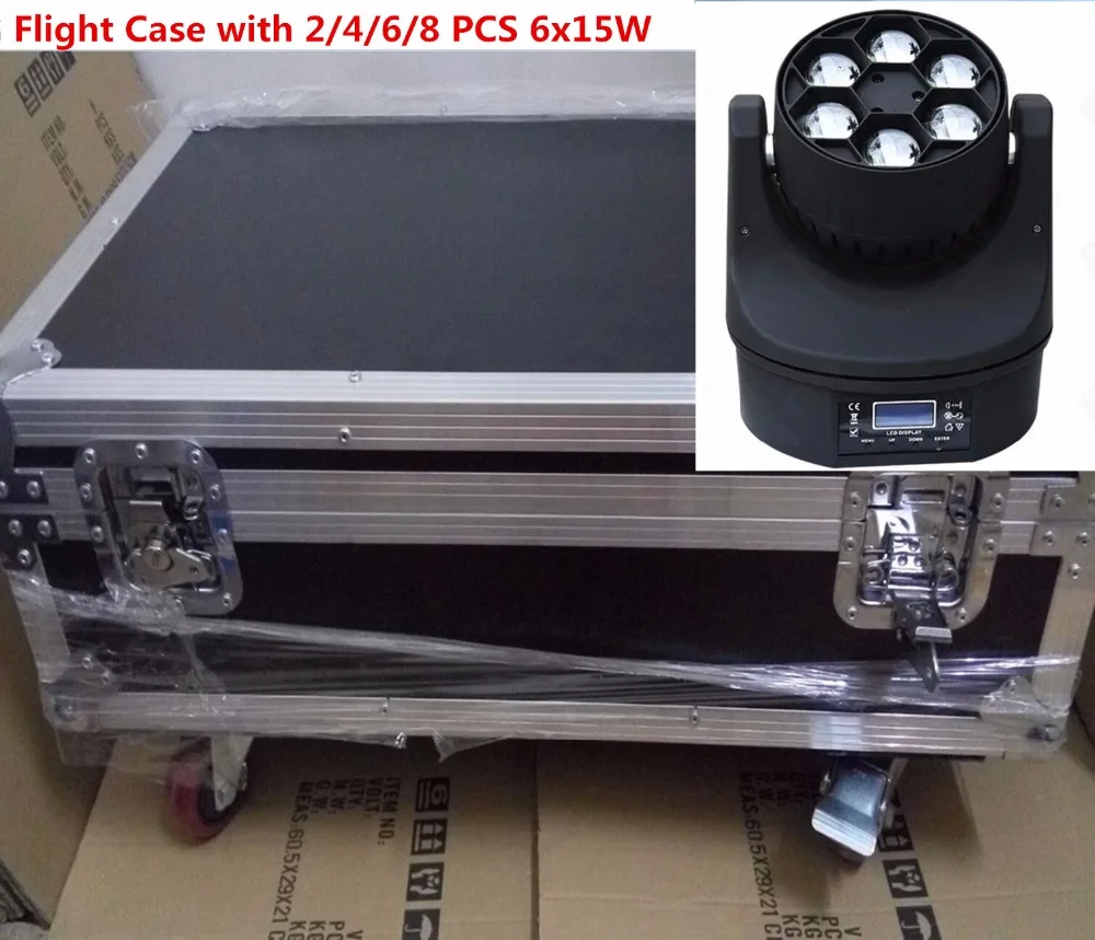 

2pcs/ 6x15w+ flightcase+1.2m dmx cable RGBW 4in1 Mini Led Beam Wash Bee Eye Moving Head dj light
