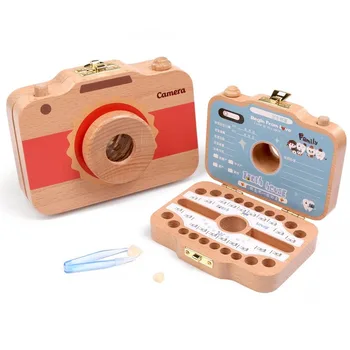 Caja de madera para dientes de bebé, Caja de recuerdo de dientes de bebé, contenedor de madera en forma de cámara, almacenamiento de dientes, regalo para niños, Caja Dient