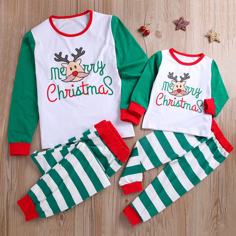 

Christmas Pajamas Clothes Sets 2019 Autumn Winter New Letter Stripe Long Sleeve Family Matching Clothes Toddler Boys Girls Roupa