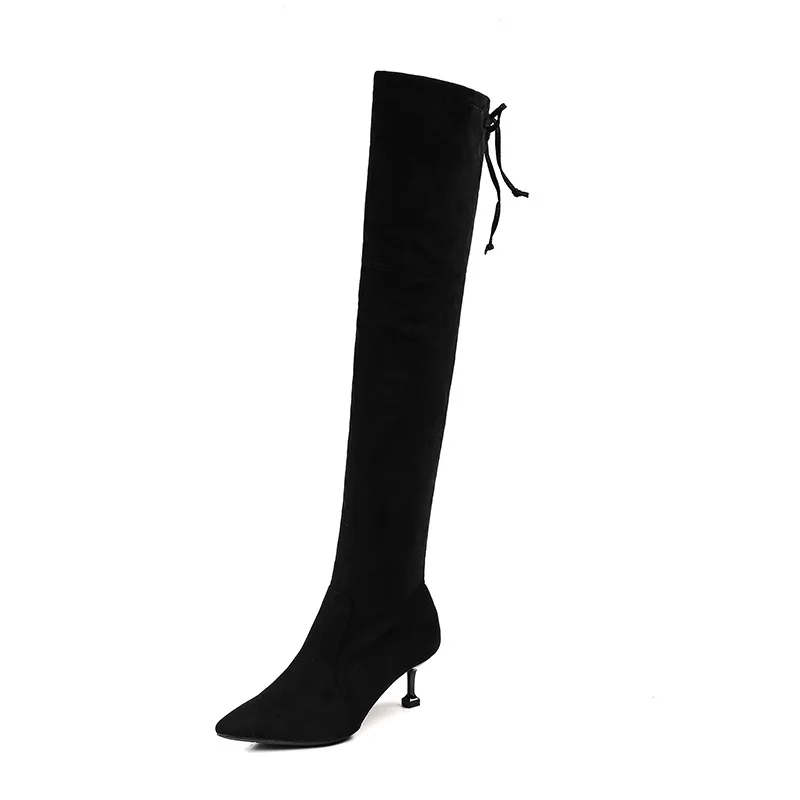 

2666-7, D2666-7 Autumn New Style 2019 Pointed-Toe Elasticity Thigh Boot Women's over-the-Knee Boots Lace-up Boots