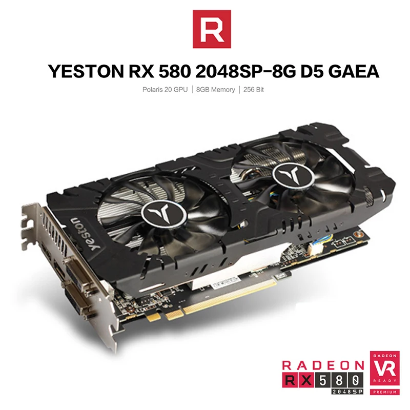 Продажа Yeston Radeon RX 580 GPU 8 ГБ GDDR5 256bit игровой настольный компьютер ПК видеокарты Поддержка DVI D HDMI DP PCI E X16 3,0