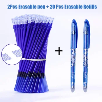 

2+20Pcs/Set Blue Black Ink Erasable Pen 0.5mm Gel Pens Refills For Kids Girls Writing Gifts School Office Supplies Stationery