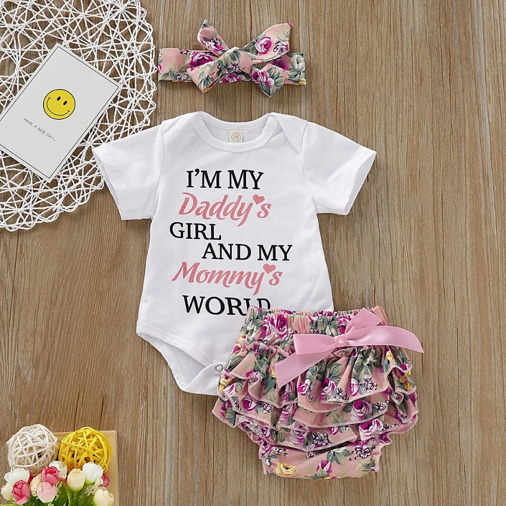 EAZII Hello World Print Newborn Infant Baby Girl Romper Jumpsuit With Underwear Short Sleeve Sunsuit Summer Clothes Outfit 0-24M