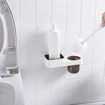 

Toilet Brush Holder Punch-free Wall-mounted Bathroom Cleaning Set Plastic Storage Shelf Home Rack Cleaning Brush