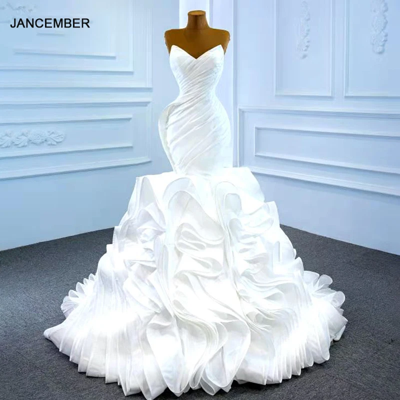 J67221 JANCEMBER Sexy White Mermaid Sleeveless Wedding Dress 2021 Elegant And Lace Up With Back V-Neck 1