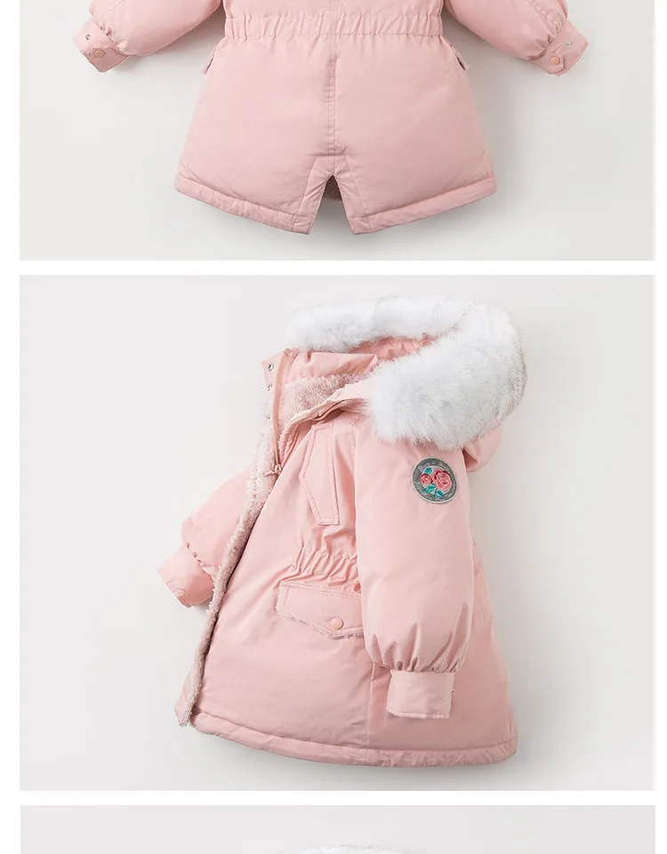 DBK11232 dave bella/Зимний пуховик для маленьких девочек детское пуховое Стеганое пальто Детская верхняя одежда с капюшоном с большим мехом