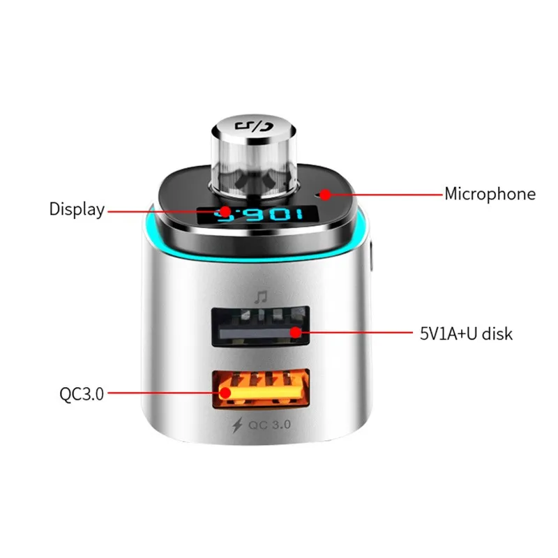 Fm-передатчик для автомобиля, Bluetooth, беспроводной QC 3,0, быстрое зарядное устройство, двойной USB, громкая связь, аудио, MP3 плеер, u-диск, TF кард-ридер, автомобильное зарядное устройство