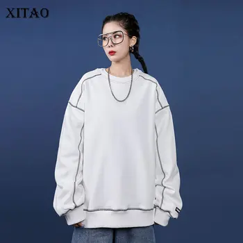

XITAO Irregular Embroidery Sweatshirt Loose Plus Size Tops Women Trend Hip Hop O Neck Streetwear Women Clothes 2020 New XJ3555
