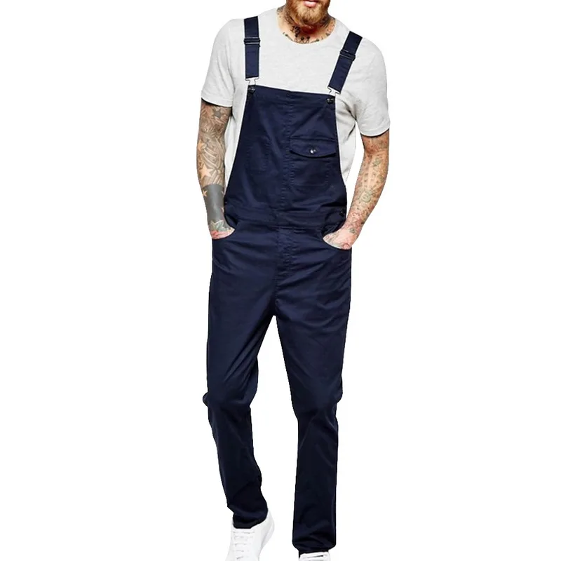 CYSINCOS New Arrival Men's Casual Loose Fit Pants Fashion Solid Color Cargo Bib Overalls Autumn Multi Pocket Trouser Jumpsuit - Цвет: Royal blue