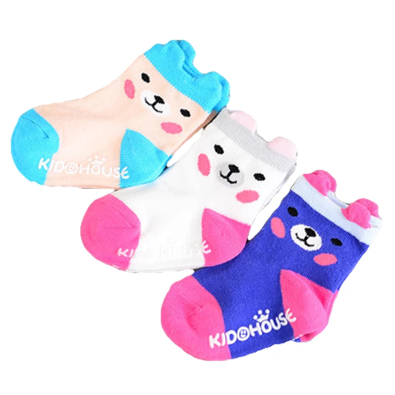Носки для малышей; сезон осень-зима; хлопковые носки; теплые нескользящие носки-тапочки с рисунками животных для маленьких мальчиков и девочек; аксессуары для одежды - Цвет: 3Pairs