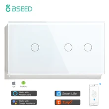 Bseed 1/2Gang 1/2/3way Wifi Control Light Switch Touch Switch Wall Switch 3 Color Crystal Panel Smart Switch Work With Tuya