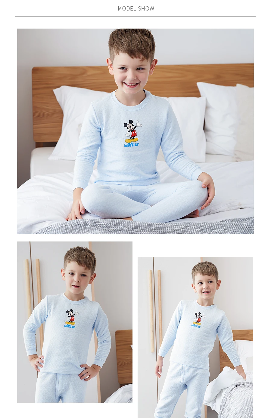 THREEGUN/Детские хлопковые зимние пижамы с Микки Маусом для мальчиков, комплект термобелья для маленьких мальчиков, зимняя одежда детская зимняя одежда