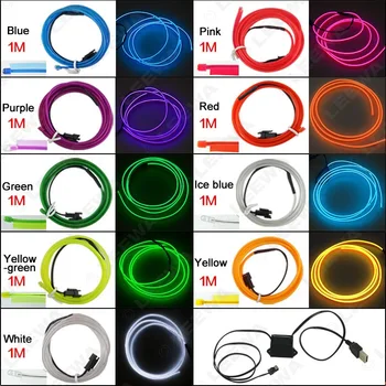 

1 M Band Edge Luminescent Light Car Decorative Line Ambience Light with USB Driver Unit Car Atmosphere EL Wire 9-Color