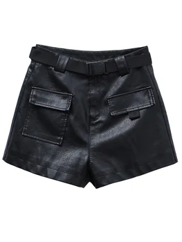 

Women's Black Leather Shorts High Waist Loose High Fashion Sexy Booty Skins Shorts Cintura Alta Feminino Punk Shorts Pu HH50DK