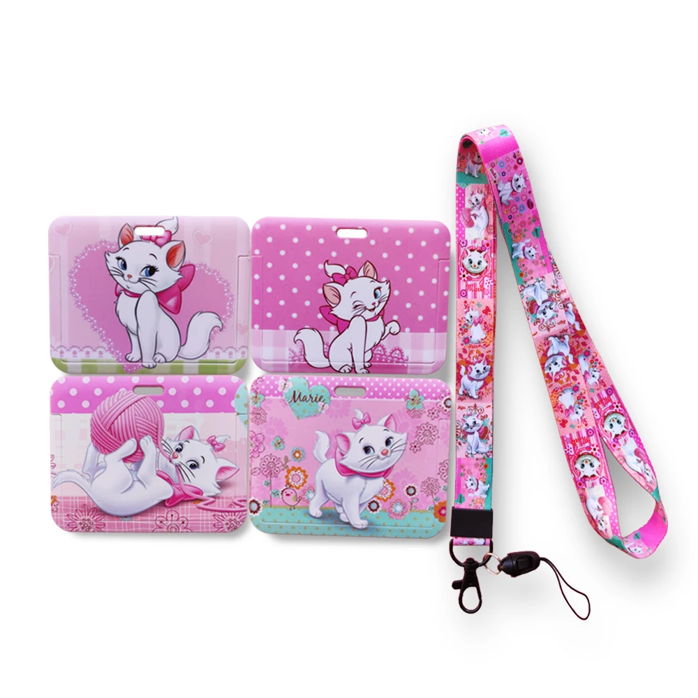 

Disney Horizontal Marie Cat Women Bank Card Holder Students Bus Card Case Lanyard Visit Door Identity Badge Small Gift