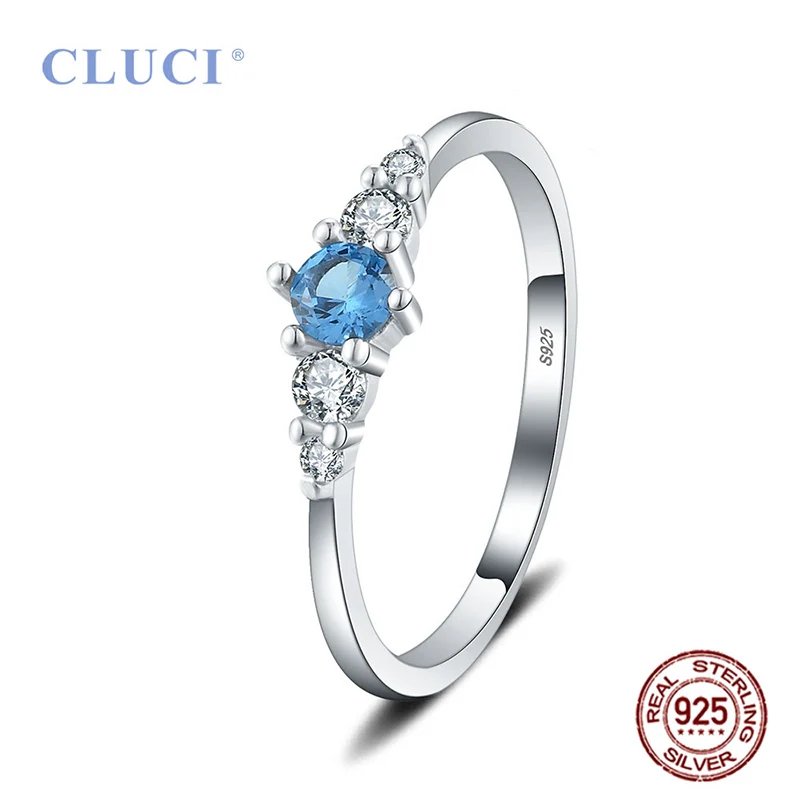 

CLUCI 925 Серебряное классическое синее обручальное кольцо с шестью крапанами для женщин Серебряное кольцо ювелирные изделия DR1052SB