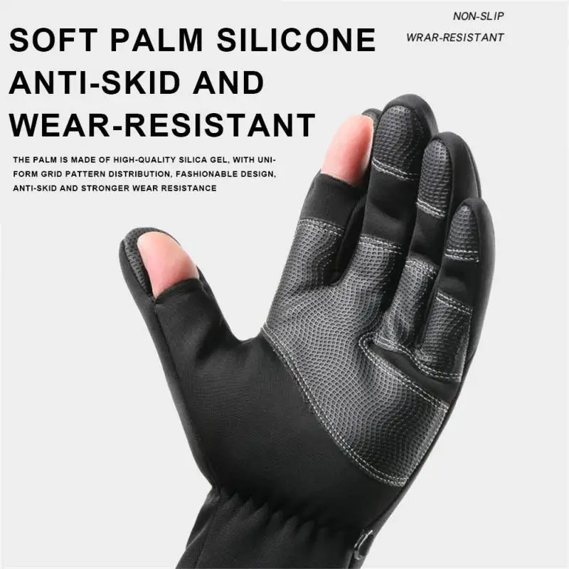 2022 1Pair Outdoor Winter Fishing Gloves Exposed Two-finger Non-Slip Screen Waterproof Non-slip Wrist Elastic Warm Fishing Glove