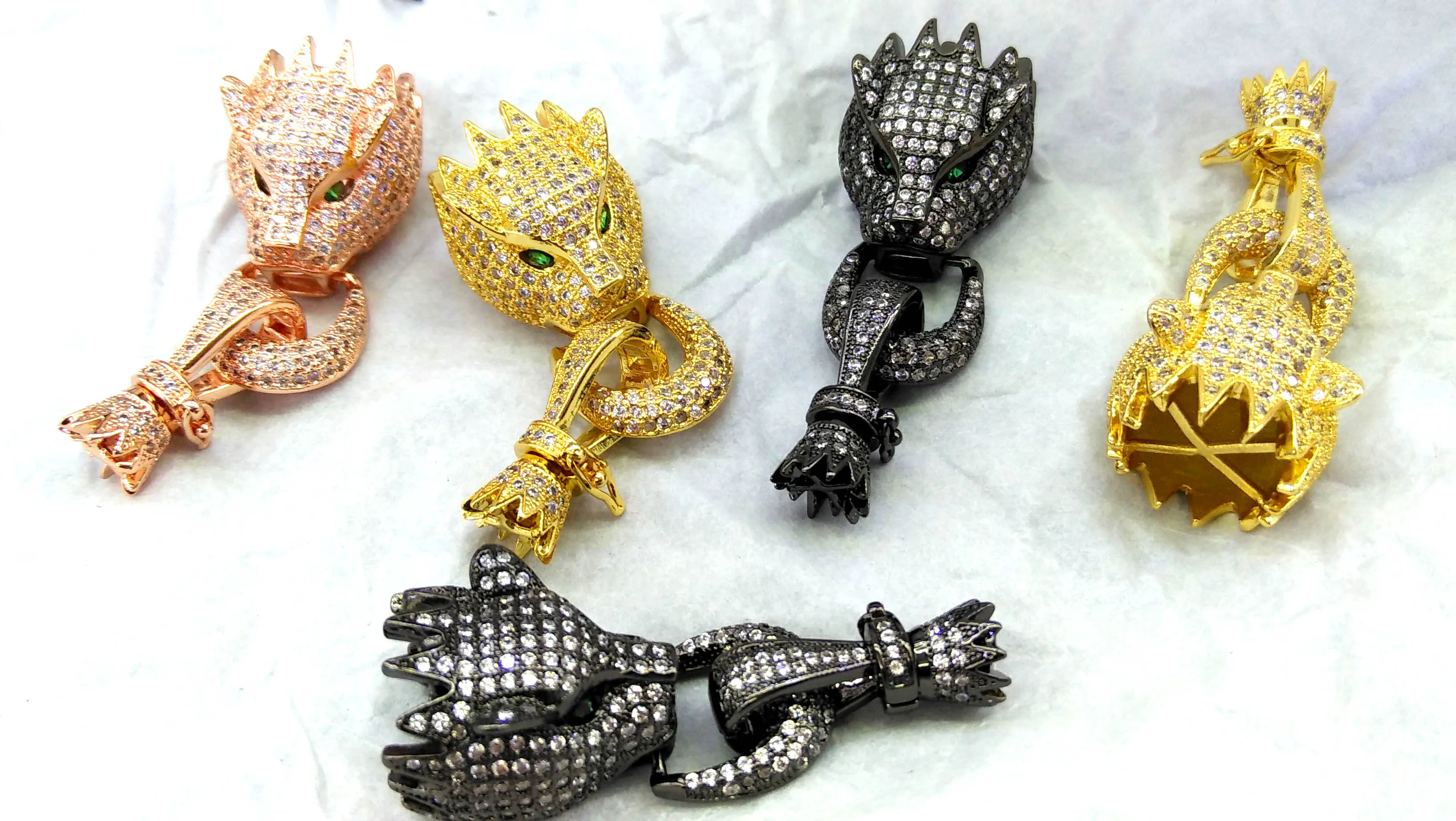 

40-60mm Diamond Pave Crystal Leopard Clasp Buckle tassel head cap Micro paved , CZ Micro Pave leopard for Beading 1pcs