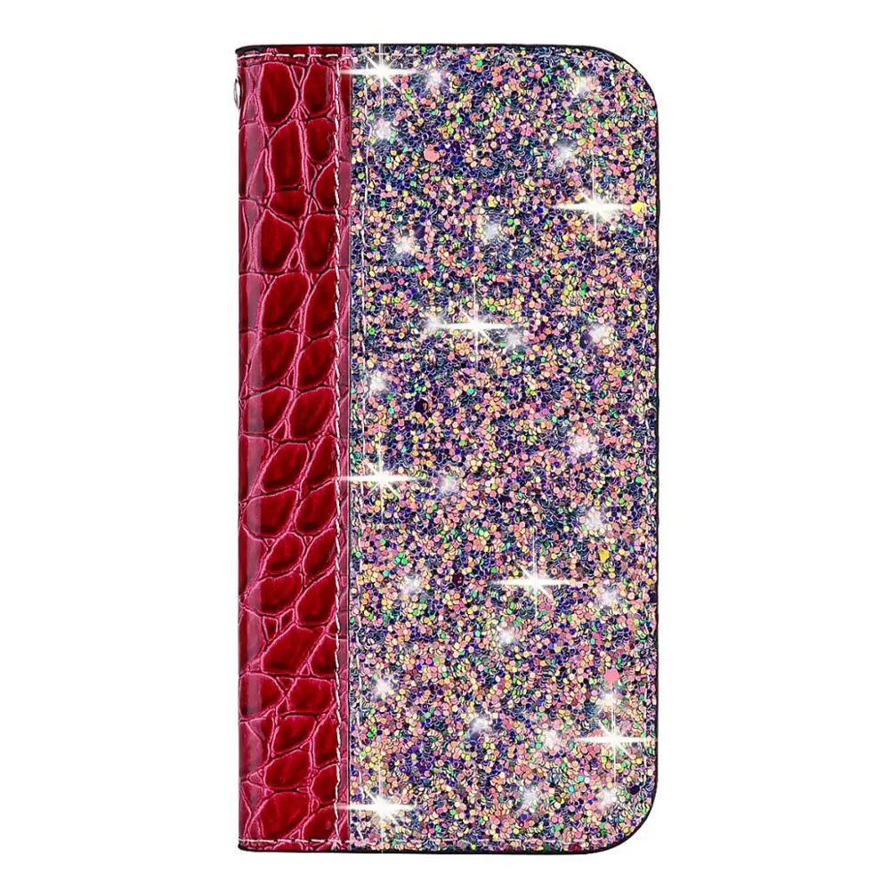 Red Glitter Bling Case For Huawei Mate 10 20 P20 P30 Lite Pro Honor 10 9 Lite 7x Y6 Y7 Y9 P Smart+ Leather Flip Book Case Coque - Цвет: Red