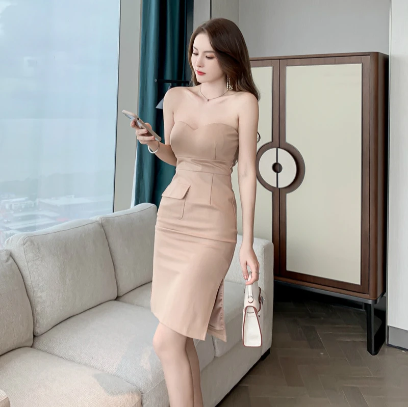 Sheer 2021 New Year Christmas Dress Women Split Strapless Off Shoulder Backless Sexy Dresses Ladies Corset Bodycon Dress Woman