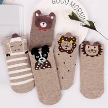 5 пар, Новое поступление, зимние женские хлопковые носки, милые носки до лодыжки, Kawaii, короткие носки, повседневные носки с ушками животных, красные носки для девочек 35-40