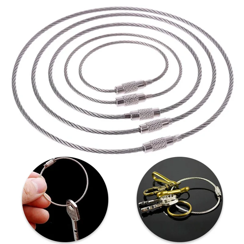 20x Outdoor Wire Rope Key Ring Stainless Steel Wire Key Chain Pendant Loops 