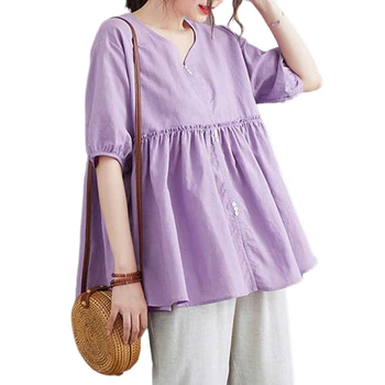 

Oversized Loose Purple Women Shirts 2020 Summer New O-Neck Short-Sleeved Loose Lady Elegant Pulls Tops Tees