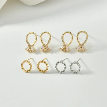 

Korean Style Flower Bow Cross Zircon Twisted Ring Linen Wreath Silver Needle Ear Stud DIY Earrings Ornament Accessories 2pcs