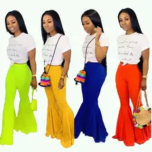 Adogirl solid boot cut long pants women large size bell-bottomed pants plus size flared trousers bright color pants Adogirl solid boot cut long pants women large size bell-bottomed pants plus size flared trousers bright color pants