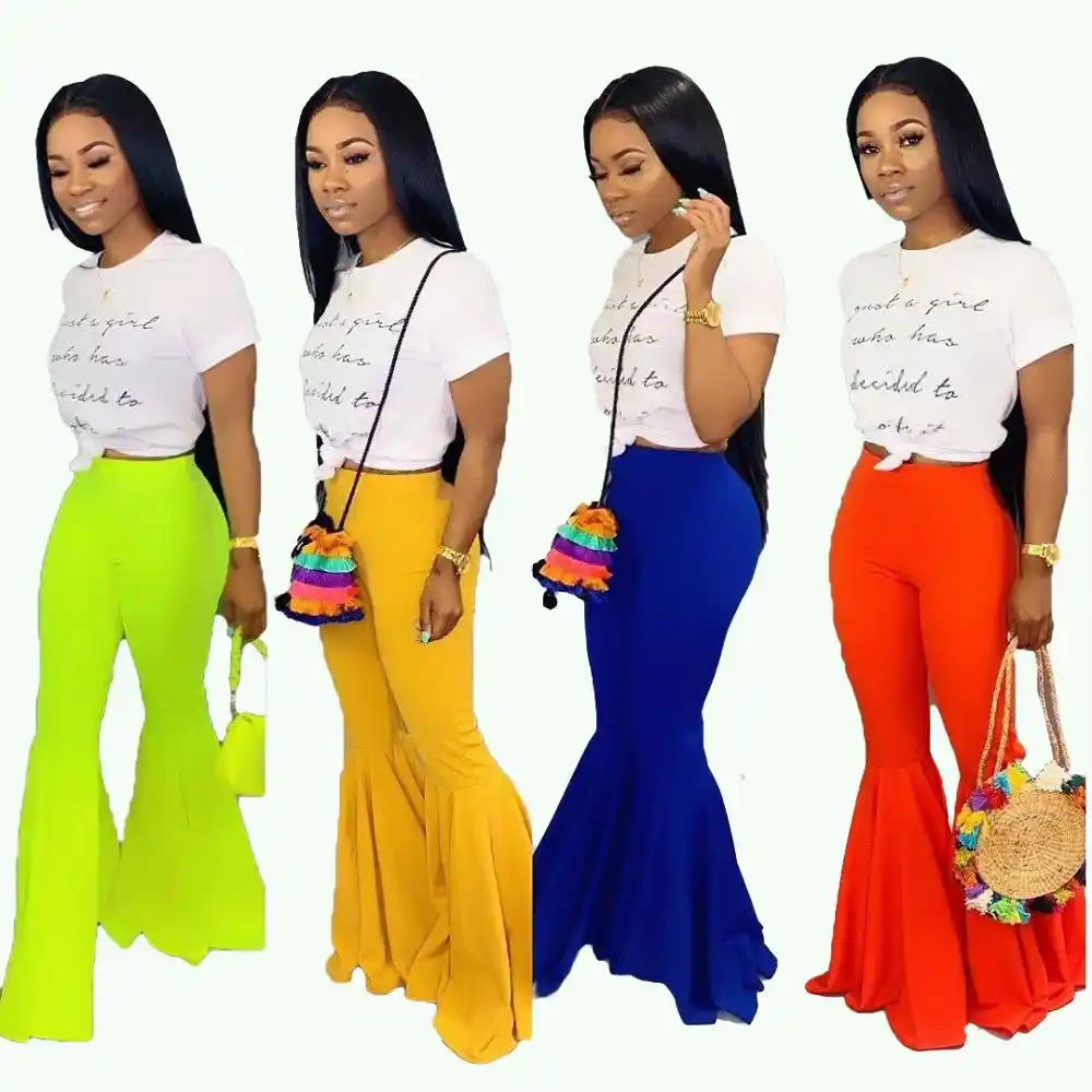 bright flared trousers