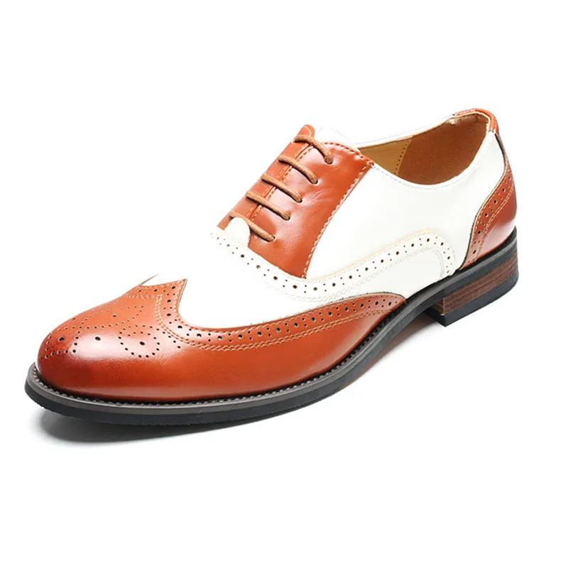 Misalwa/Летняя мужская обувь с перфорацией типа «броги»; цвет черный, белый; смешанные цвета; деловой костюм с резным узором; кожаная деловая обувь на шнуровке - Цвет: Yellow