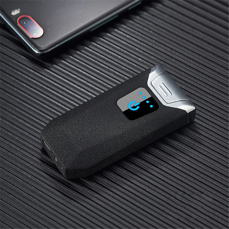 Matte Black Новинка, двойная дуговая USB Зажигалка, перезаряжаемая Электронная зажигалка, светодиодный экран, сигаретная плазма, Индукционная, импульсная, грозовая зажигалка - Цвет: Matte Black