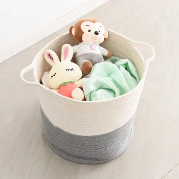 

Woven Rope Storage Basket with Handles Collapsible Laundry Basket Cotton Storage Basket Box for Towels Blanket Toys