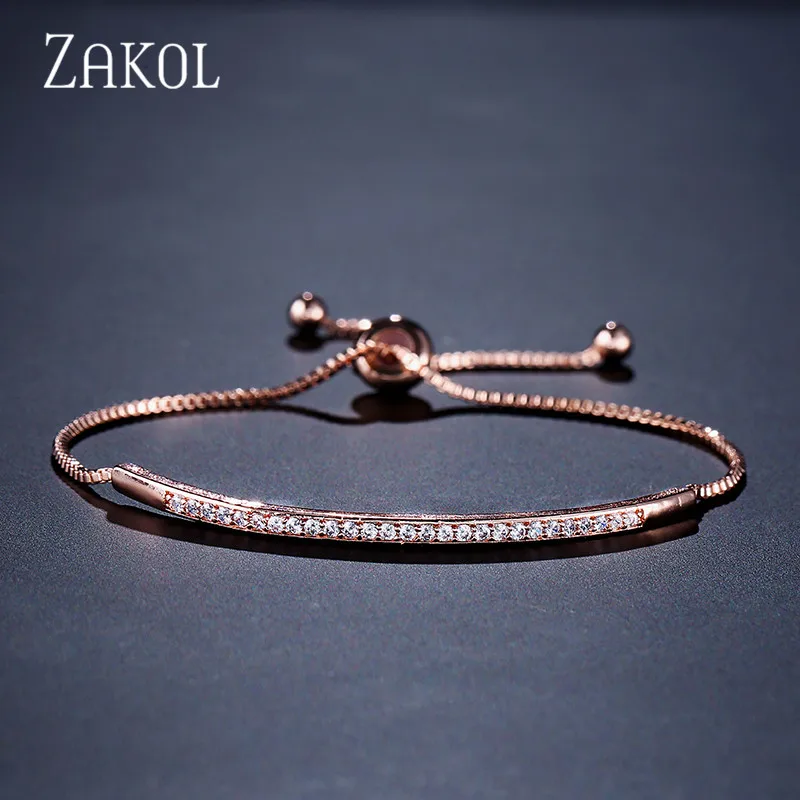 Rose Gold Color ZAKOL Топ и браслет для Для женщин Captivate ползунок блестящими камнями розового золота Цвет ювелирные изделия Pulseira Feminia FSBP2021 - Окраска металла: Rose Gold Color