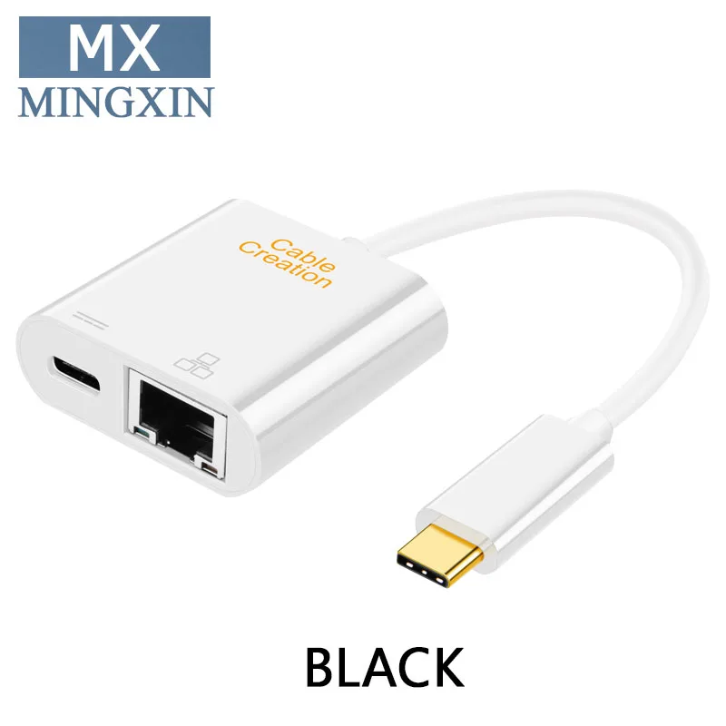 USB C к Ethernet, Тип C(Thunderbolt 3 совместимый) к RJ45 Gigabit 10/100/1000 LAN сети+ USB-C адаптер для зарядки - Цвет: Белый