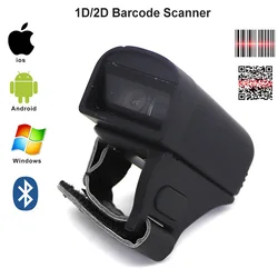HBAPOS Bluetooth 2D Scanner de codes à barres sans fil Portable doigt 1D anneau de balayage Mini lecteur de Code pour l'inventaire des entrepôts 
